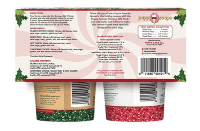 Puppy Scoops Holiday Gift Pack 4 Christmas Inspired Flavors- Ice Cream Mix for Dogs