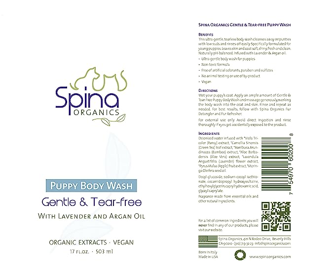Spina Organics Puppy Wash - Gentle, Tear-Free, All Natural