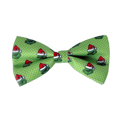 Green bow tie with Grinch hats on a white background