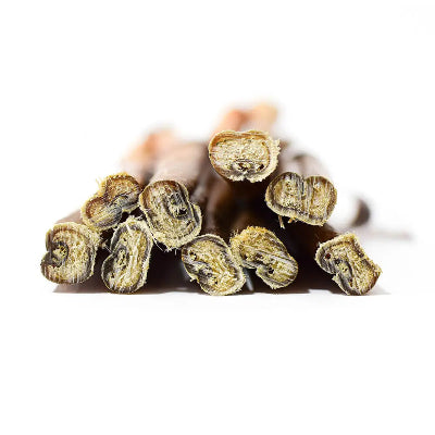 Close-up of bully stick dog chew on a white background