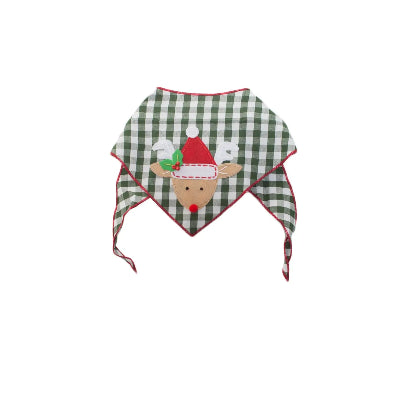Green and white checkered bandana with a reindeer design on a white background