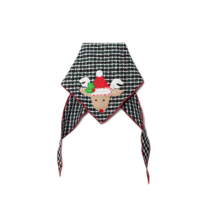 Plaid dog bandana with reindeer design on a white background
