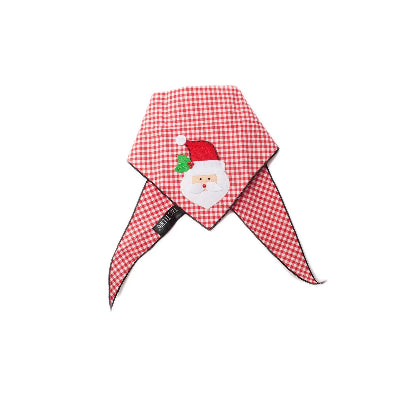 Red and white checkered bandana with Santa Claus design on a white background