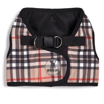 The Worthy Dog Sidekick Print Tan Plaid Dog Harness