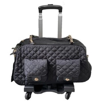 A Pet with Paws Black Quilted Tiffany Pet Carrier with Pet-Trek