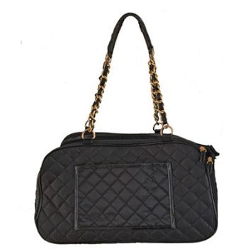 A Pet with Paws Black Quilted Tiffany Pet Carrier with Pet-Trek