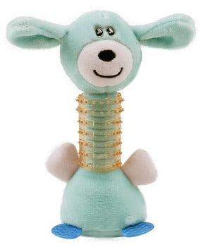 Pet Life Blue Totty-Chew' Plush and Rubber Squeaking Newborn Teething Cat and Dog Toy