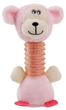 Pet Life Pink Totty-Chew' Plush and Rubber Squeaking Newborn Teething Cat and Dog Toy