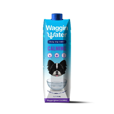 Waggin' Water calming dog water packaging on a white background