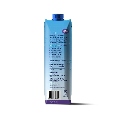 Blue and purple package with text on a white background