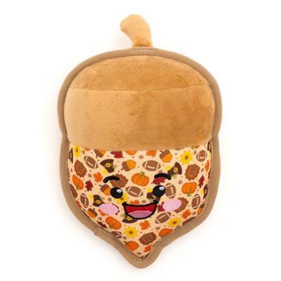 Acorn shaped toy with fall themed pattern on white background