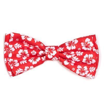 Red bow tie with white floral pattern on a white background