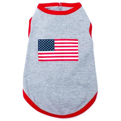 Gray pet shirt with American flag design on a white background