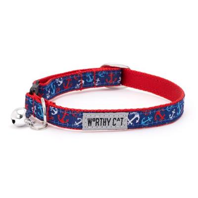 Dog collar with red and blue pattern on a white background