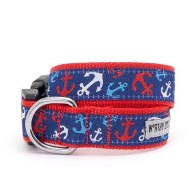 Dog collar with anchor pattern on a blue background