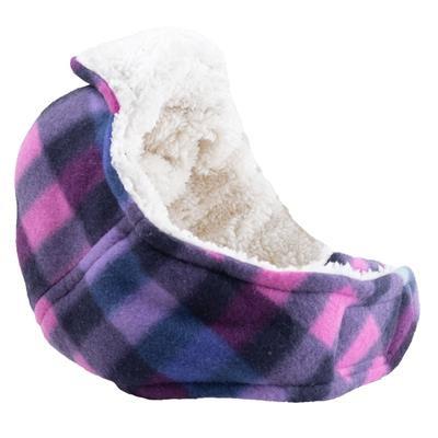 Plaid dog hat with white sherpa interior on a white background