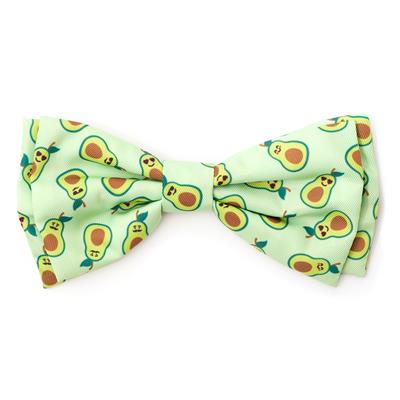 Green bow tie with avocado pattern on a white background