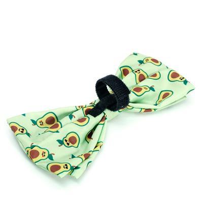Avocado-patterned bow tie with Velcro touch closure on a white background