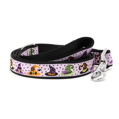 Dog leash with Halloween-themed witch hats on a white background