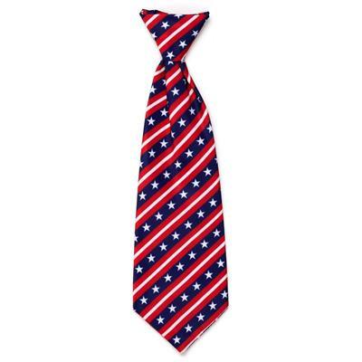 Red, white & blue stripes & stars dog neck tie on white background