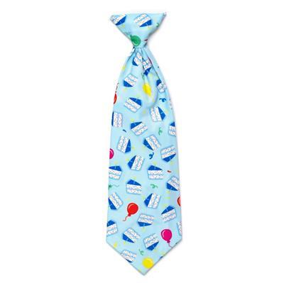 Light blue tie with colorful pattern on a white background