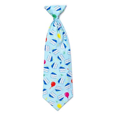 Light blue tie with colorful pattern on a white background