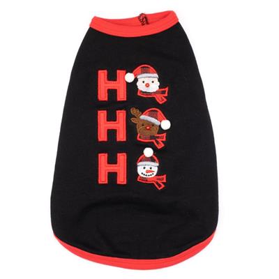Black pet tee with red trim, snowman design, and 'HO HO HO' text on a white background
