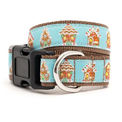 Dog collar with gingerbread house pattern on a white background
