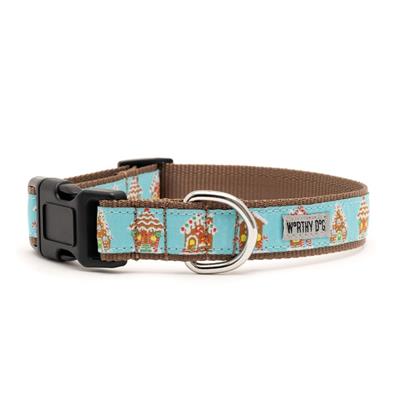 Dog collar with gingerbread house pattern on a white background