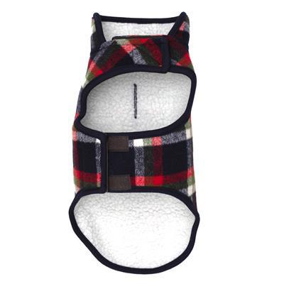 Plaid patterned dog vest on a white background