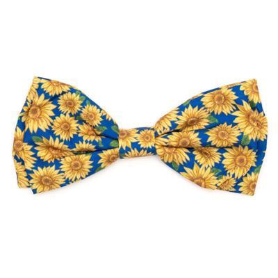 Sunflower-patterned bow tie on a white background