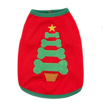 Red pet shirt with a Christmas tree design on a white background