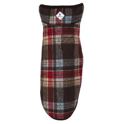 Plaid-patterned dog coat on a white background