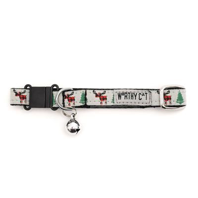 Cat collar with reindeer and Christmas tree pattern on a white background