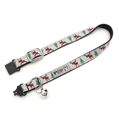 Cat collar with Christmas-themed design on a white background