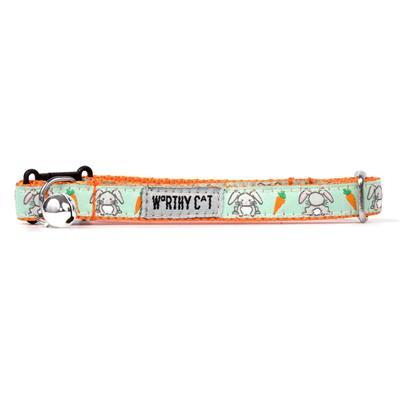 Cat collar with cartoon bunny and carrot designs on a white background