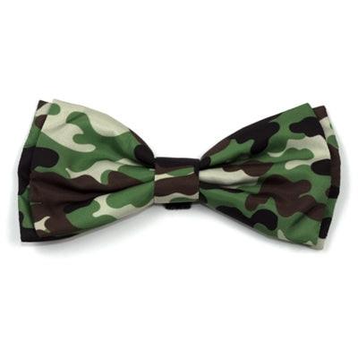 Camouflage patterned bow tie on a white background