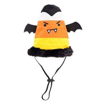 Halloween-themed candy corn dog toy with bat wings on a white background