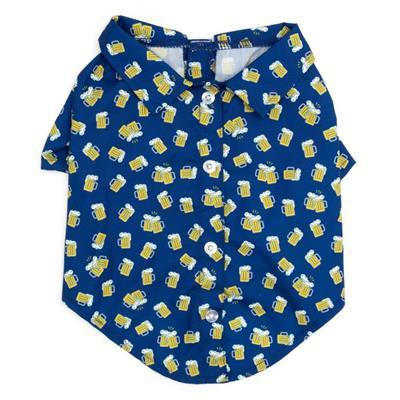 Dog shirt with beer mug pattern on a blue background