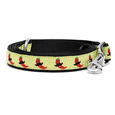 Dog leash with chili pepper pattern on a white background
