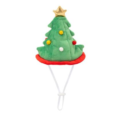 Plush Christmas tree toy with a star on top, red base, and colorful ornaments on a white background.
