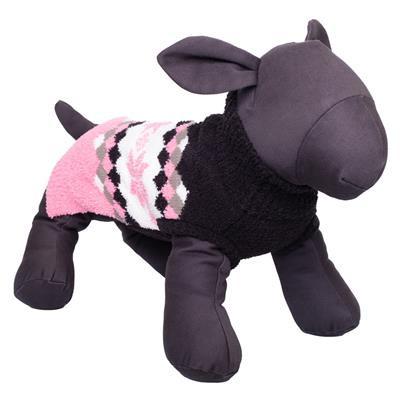 Plush toy sheep wearing a pink sweater on a white background