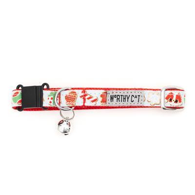 Cat collar with red and white pattern on a white background