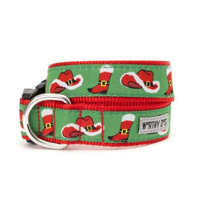 Dog collar with Santa Claus Cowboy-themed design on a green background