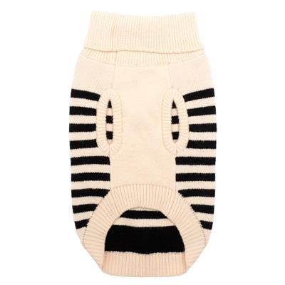 Beige and black striped dog sweater on a white background