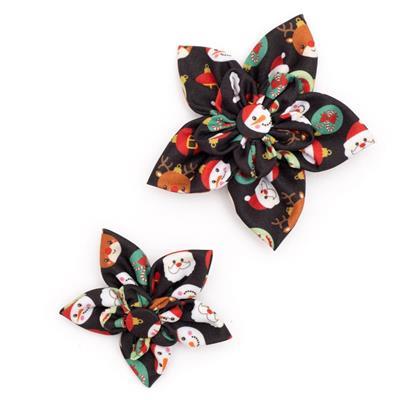 Two black collar flower with Christmas themed pattern on white background