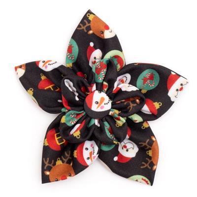 black collar flower with Christmas themed pattern on white background