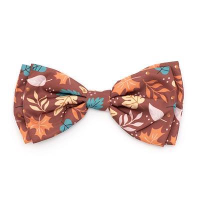 Bow tie with autumn leaf pattern on a white background