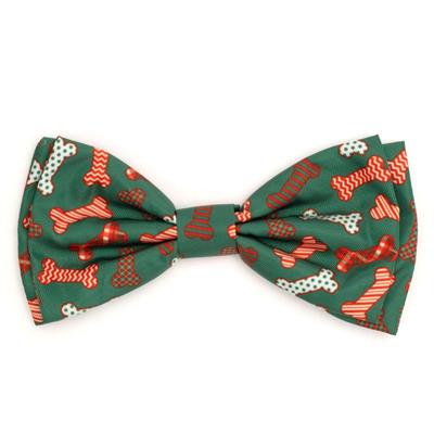 Green bow tie with red and white pattern on a white background