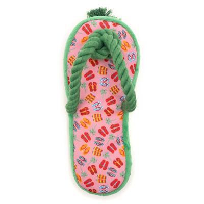 Green sandal with pink flip-flop pattern on a white background